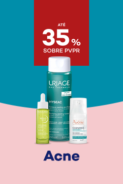 Produtos de acne com destaque promocional de até 35% sobre preço de Venda ao Público Recomendado